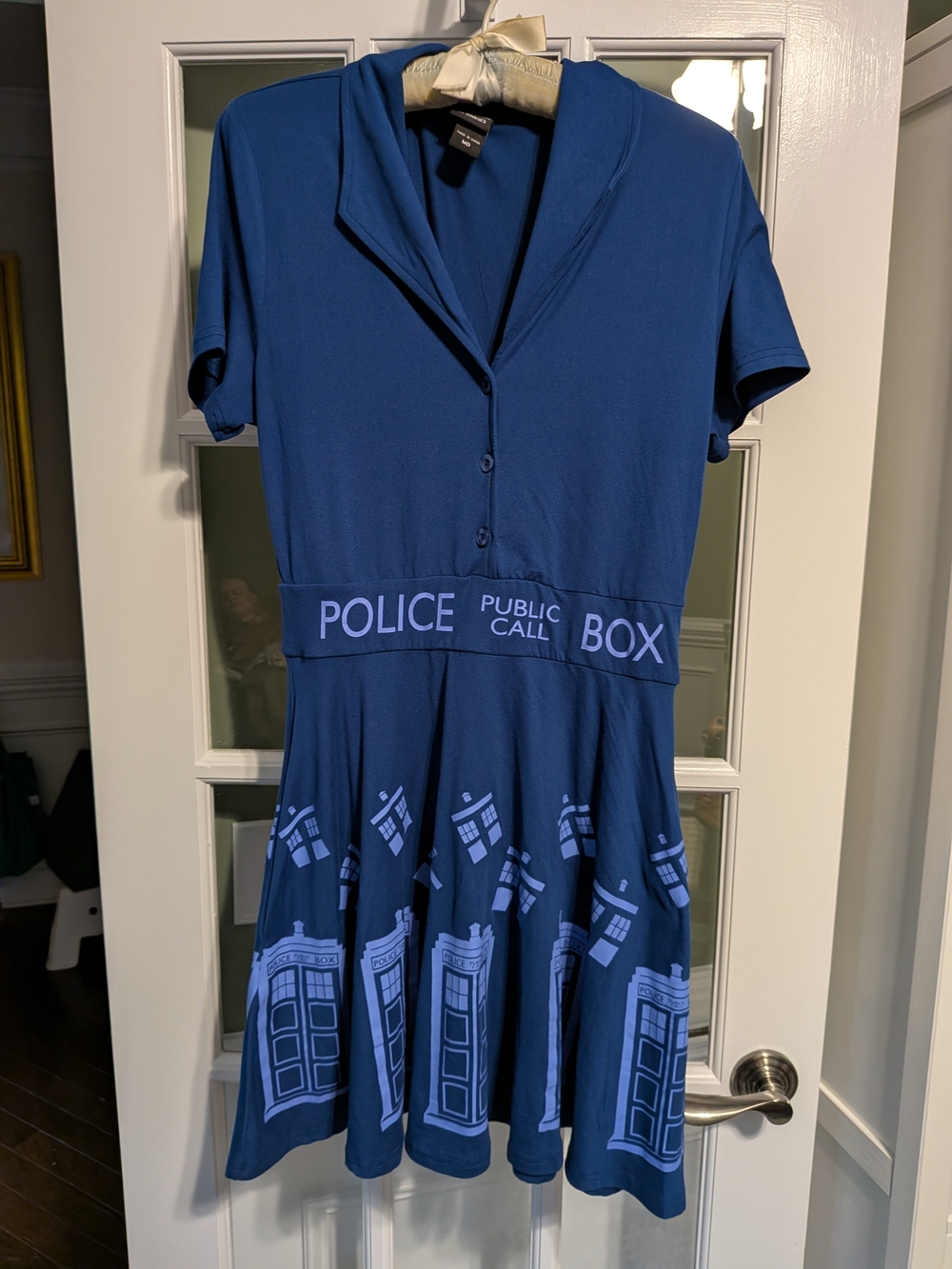 Her Universe Blue TARDIS Dr Who Fit-and-Flare Dress Size Medium With Pockets